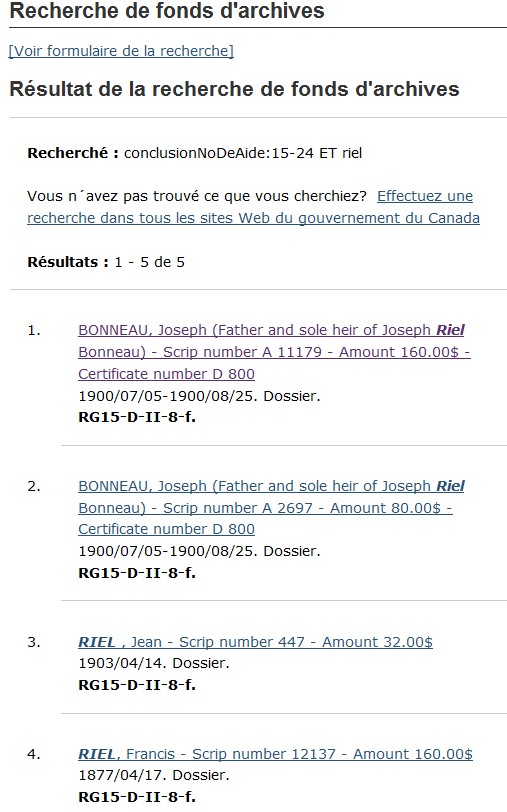 Résultats d'une recherche de fonds d'archives
