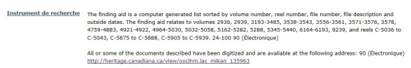 Exemple d'un instrument de recherche avec le lien vers le site Héritage.