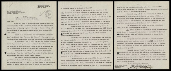 Lettre de trois pages d’Emily F. Murphy sur la pétition dans l’affaire « personne ».