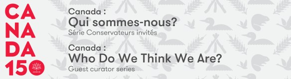 Bannière pour la série Conservateurs invités. À gauche, on lit CANADA 150 en rouge et le texte « Canada: Qui sommes-nous? » et en dessous de ce texte « Série Conservateurs invités ».