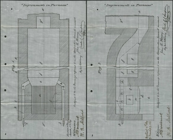 Deux dessins montrant des brevets d’invention pour une fournaise.