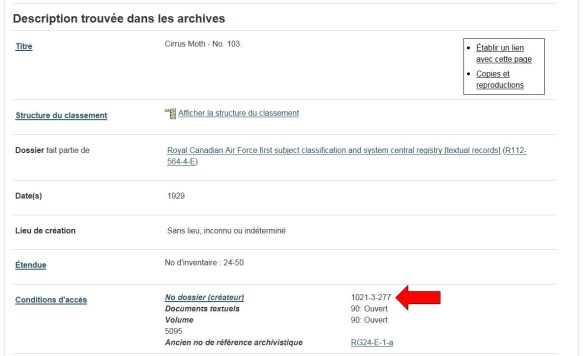 Copie d’écran montrant les résultats d’une recherche de fonds d’archives. Une grande flèche rouge montre où se trouve la référence au bloc 1021.