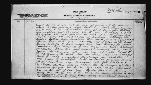 Une description du jour de combat écrite à la main.