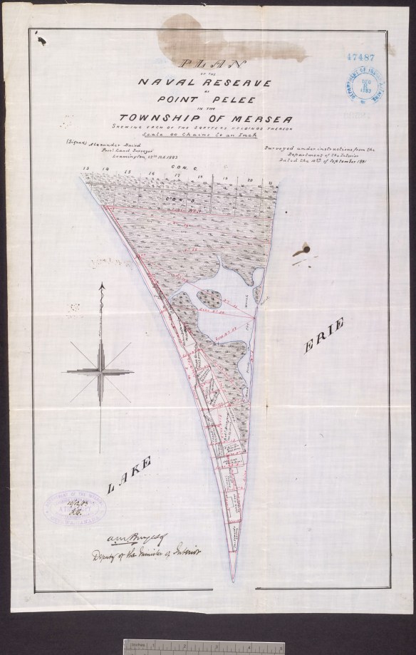 Plan noir et blanc de la Réserve navale de la Pointe-Pelée, dans le canton de Mersea.