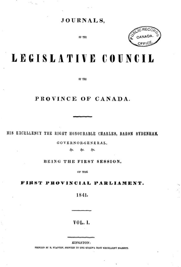 Page couverture de Journals of the Legislative Council of the Province of Canada.