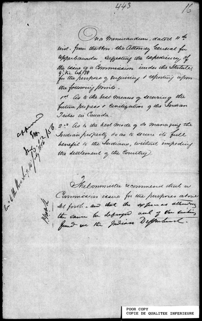 Une page microfilmée avec du texte manuscrit du RG1 E 8 volume 60, page 443.