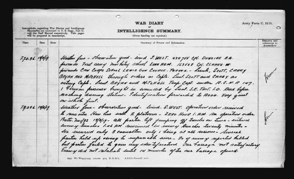 Description manuscrite des conditions météo et des événements de la journée.