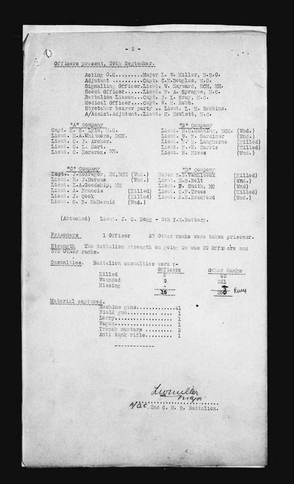 Une copie noir et blanc d’un document textuel dactylographié; les titres sont soulignés et une partie du texte est séparé en colonnes.