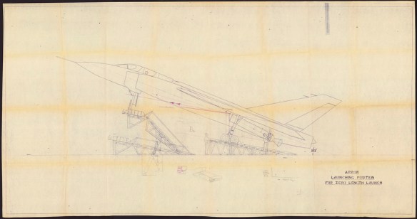 Dessin technique détaillé d’un avion en position de lancement.