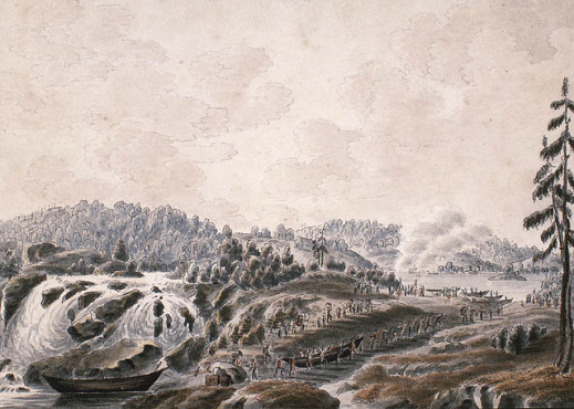 Carte noir et blanc dessinée à la main illustrant le Québec, les provinces des Maritimes et l’est de l’Ontario en 1613.