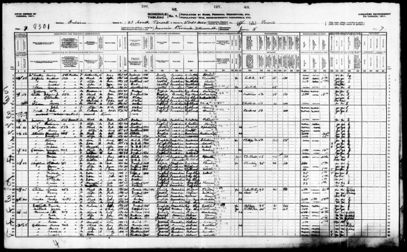 Formulaire de recensement, avec des colonnes et des entrées manuscrites.