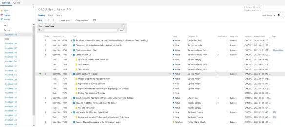 Une capture d’écran avec les itérations numérotées à gauche et les éléments à droite.