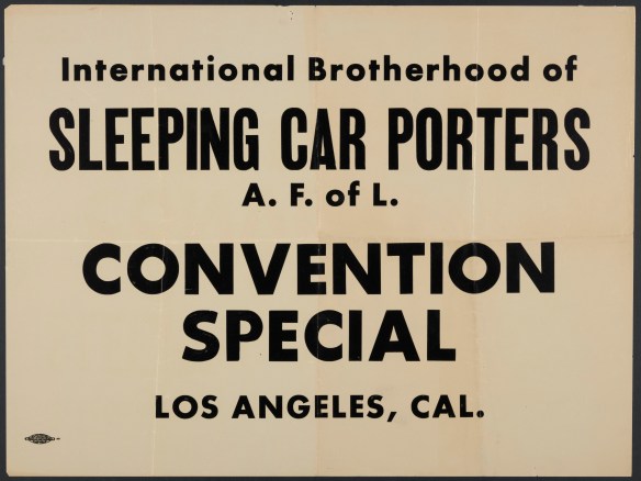Affiche annonçant un congrès spécial de la Fraternité des porteurs de wagons-dortoirs à Los Angeles, en Californie.