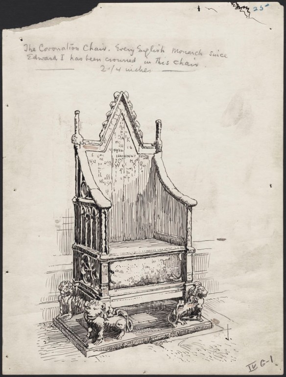 Dessin de la chaise du couronnement et de la pierre du destin.